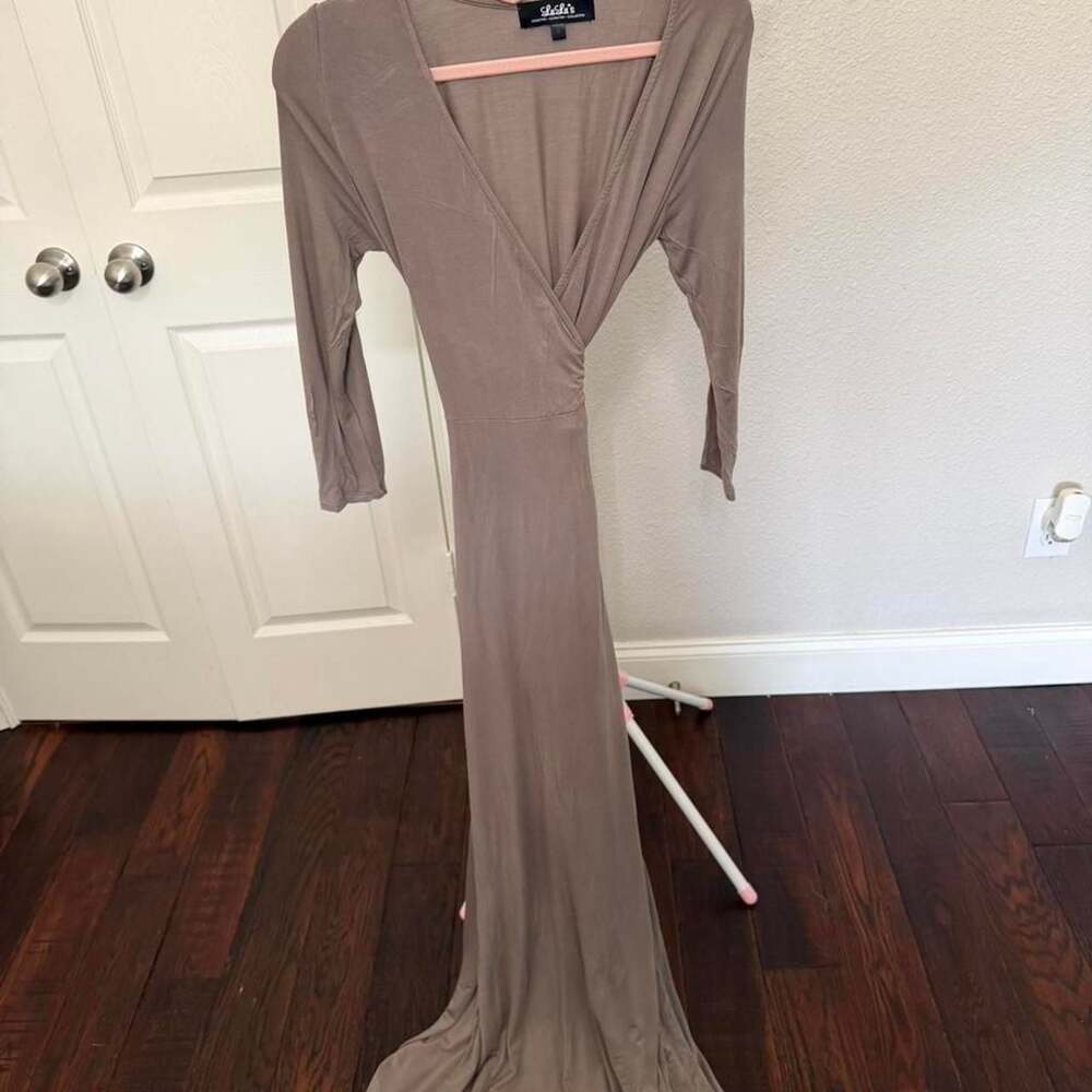 Lulus Tan Wrap Maxi Dress Long Sleeve
